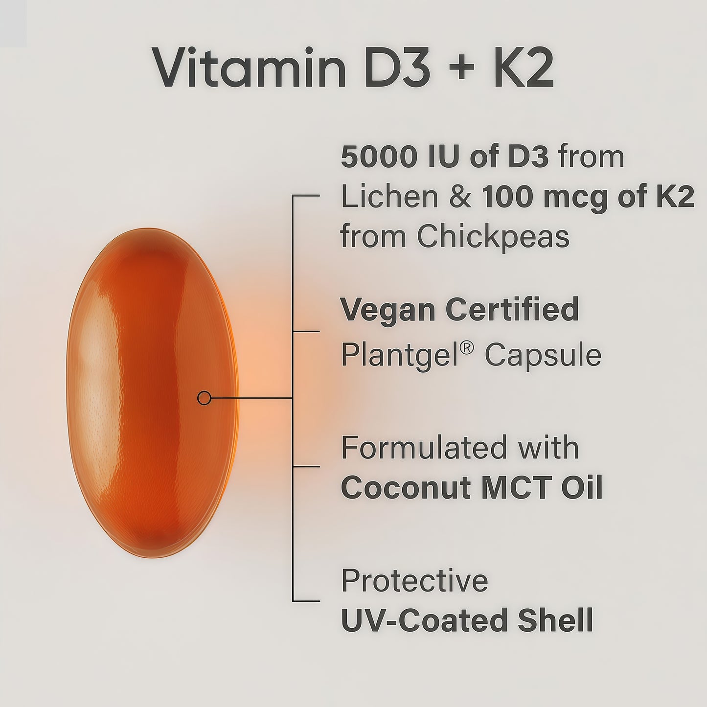 Sports Research Vitamin D3 with K2 Softgels - Plant Based K2 & Vegan D3 5000iu with Coconut MCT Oil - Vegan Certified, Soy & Gluten Free - 120 Count