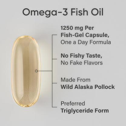 Sports Research® Omega-3 Fish Oil 1250 - Triple Strength Fish Oil Supplement from Wild Alaska Pollock - MSC Certified Sustainable · Non-GMO · Soy Free - 180 Softgel Capsules