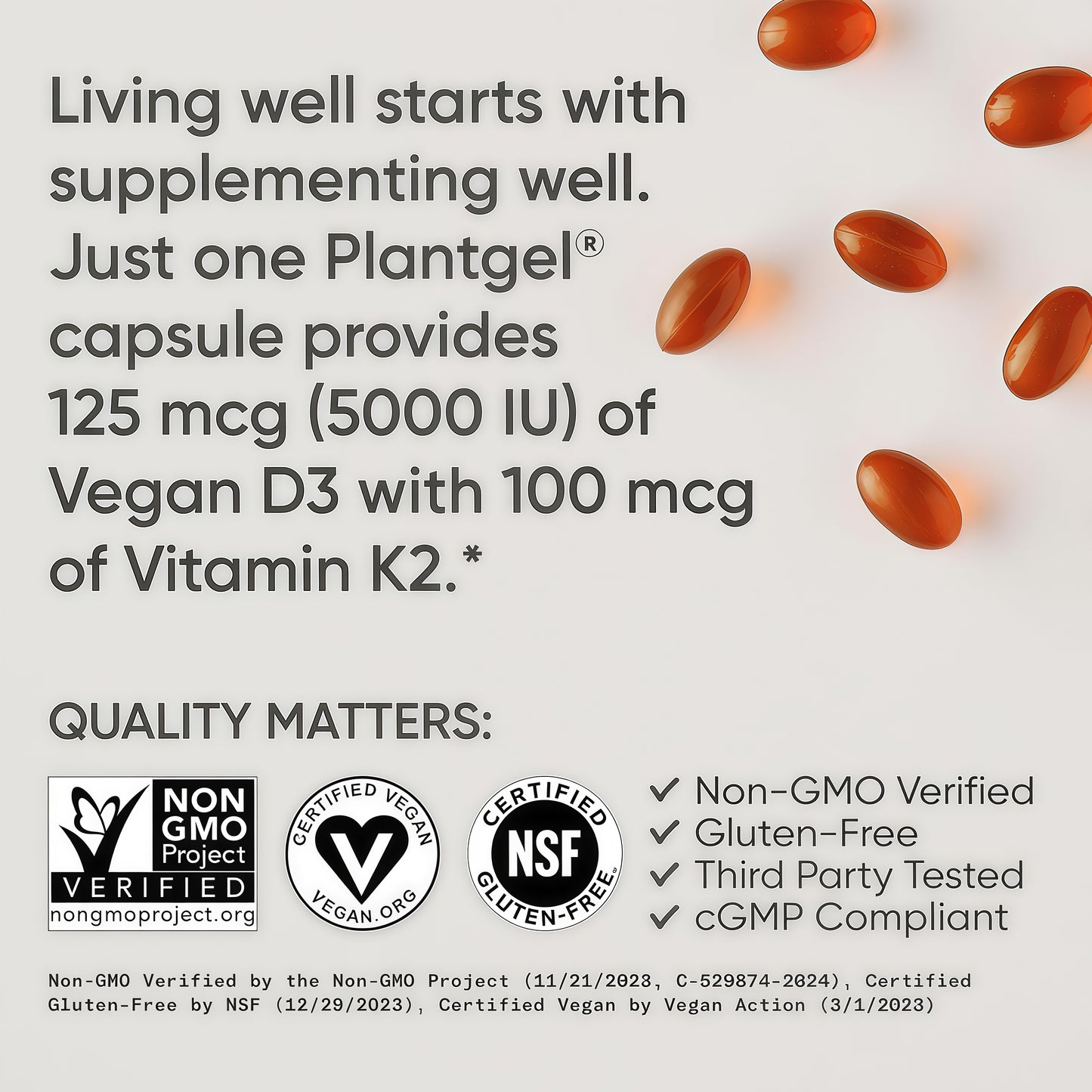 Sports Research Vitamin D3 with K2 Softgels - Plant Based K2 & Vegan D3 5000iu with Coconut MCT Oil - Vegan Certified, Soy & Gluten Free - 120 Count