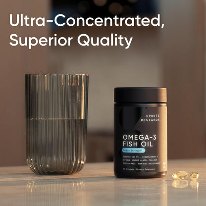 Sports Research® Omega-3 Fish Oil 1250 - Triple Strength Fish Oil Supplement from Wild Alaska Pollock - MSC Certified Sustainable · Non-GMO · Soy Free - 180 Softgel Capsules